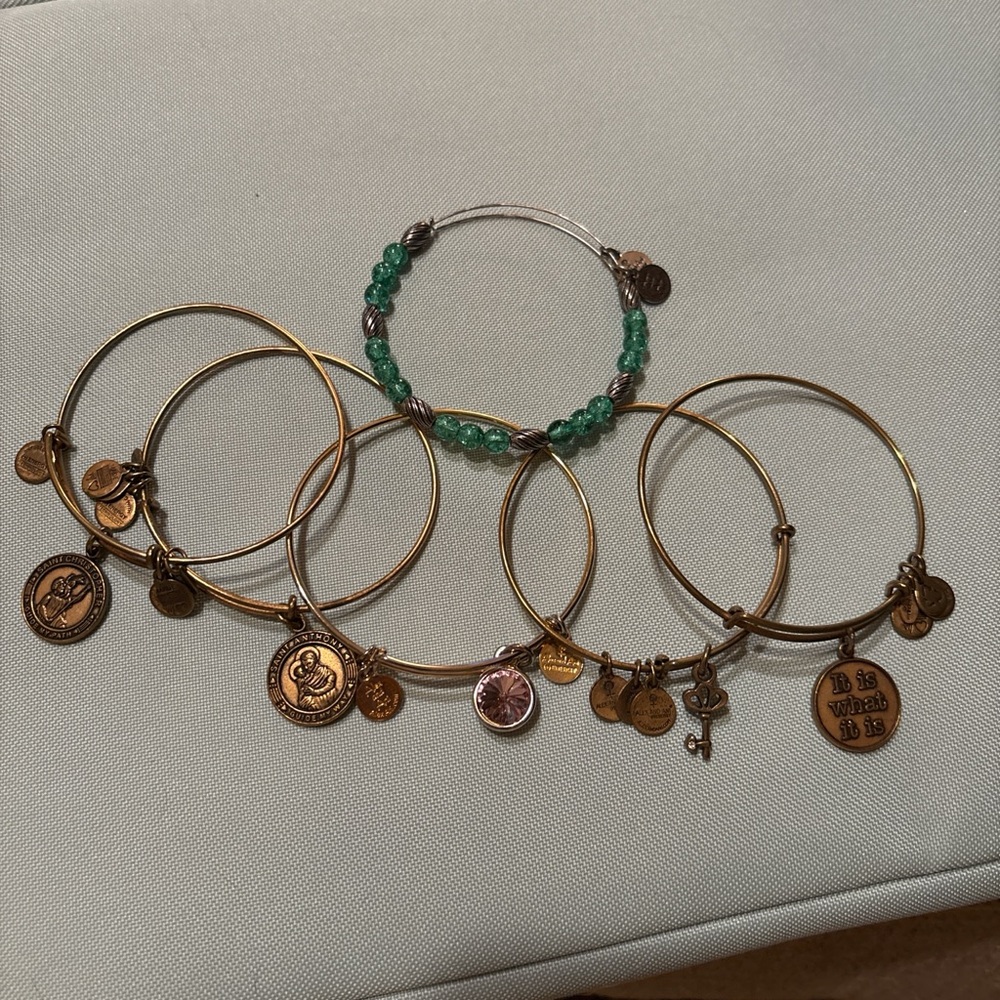 Alex and Ani Silver and Gold Charm Bracelet Collection - set of 7